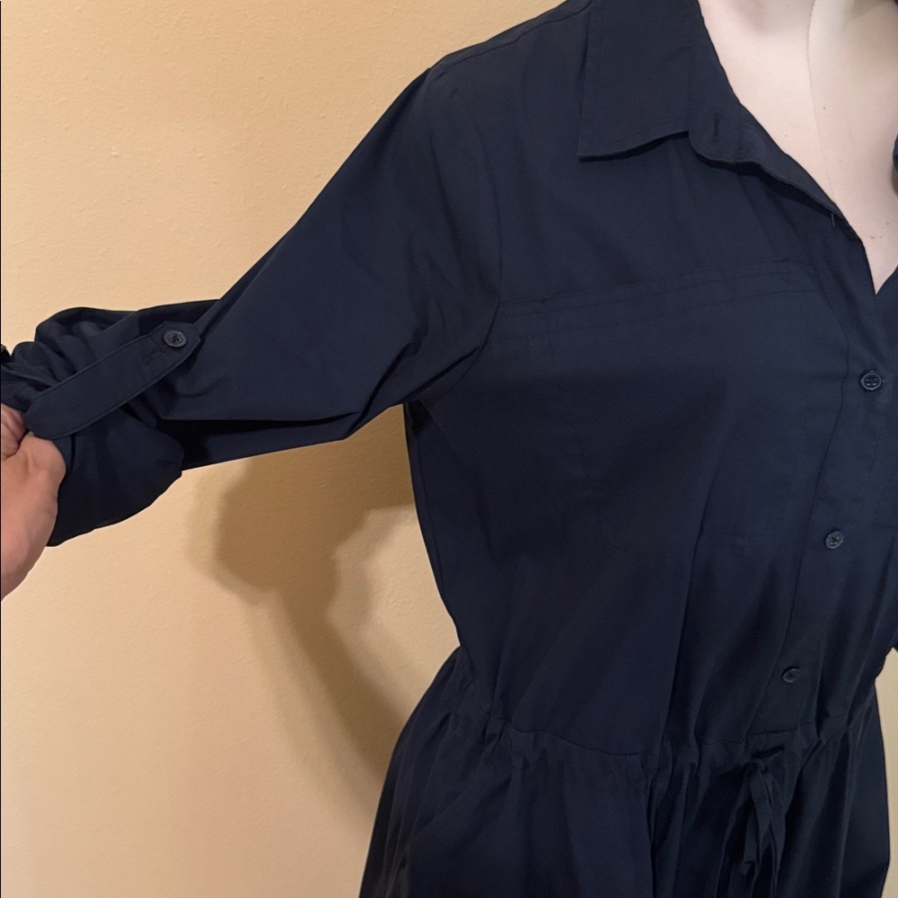 Donna Karan Navy Button-Front Drawstring Shirt Dr… - image 4